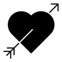 Heart with arrow black filled icon