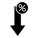 Percent down black filled icon