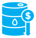 Crude oil barrel price falling down color filled icon