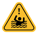 Risk of drowning warning sign color filled icon