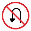 No u turn road sign color filled icon