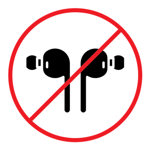No earbuds allowed sign color filled icon