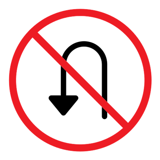 No u turn road sign color filled icon