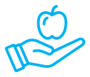 Apple in hand color outline icon
