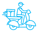 Delivery man riding motorcycle color outline icon