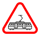 Tramway caution traffic sign color outline icon