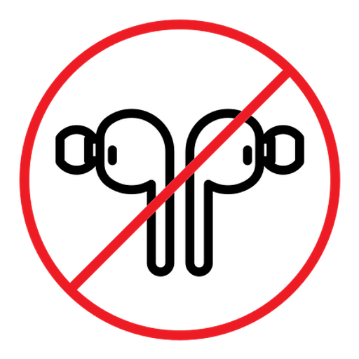 No earbuds allowed sign color outline icon
