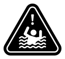 Risk of drowning warning sign black filled icon