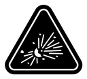 Explosive materials hazard sign black filled icon