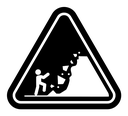 Falling rocks or debris warning road sign black filled icon