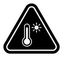 High temperature warning sign black filled icon