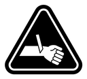 Cutting hand straight blade sign black filled icon