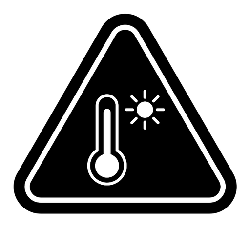 High temperature warning sign black filled icon