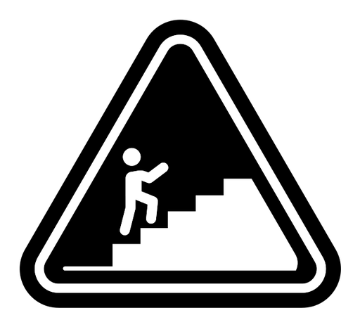 Caution stairway sign black filled icon