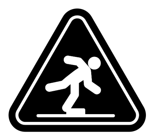 Tripping hazard warning sign black filled icon