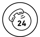 24 7 Emergency call services black outline icon