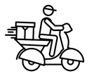 Delivery man riding motorcycle black outline icon