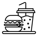 Hamburger and soft drink cup black outline icon