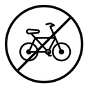 Bicycle prohibition sign black outline icon