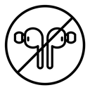 No earbuds allowed sign black outline icon