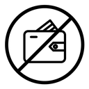 No wallet sign black outline icon