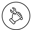 Spanner in hand black outline icon