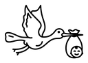 Stork with baby black outline icon