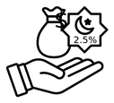 Zakat with money gift black outline icon